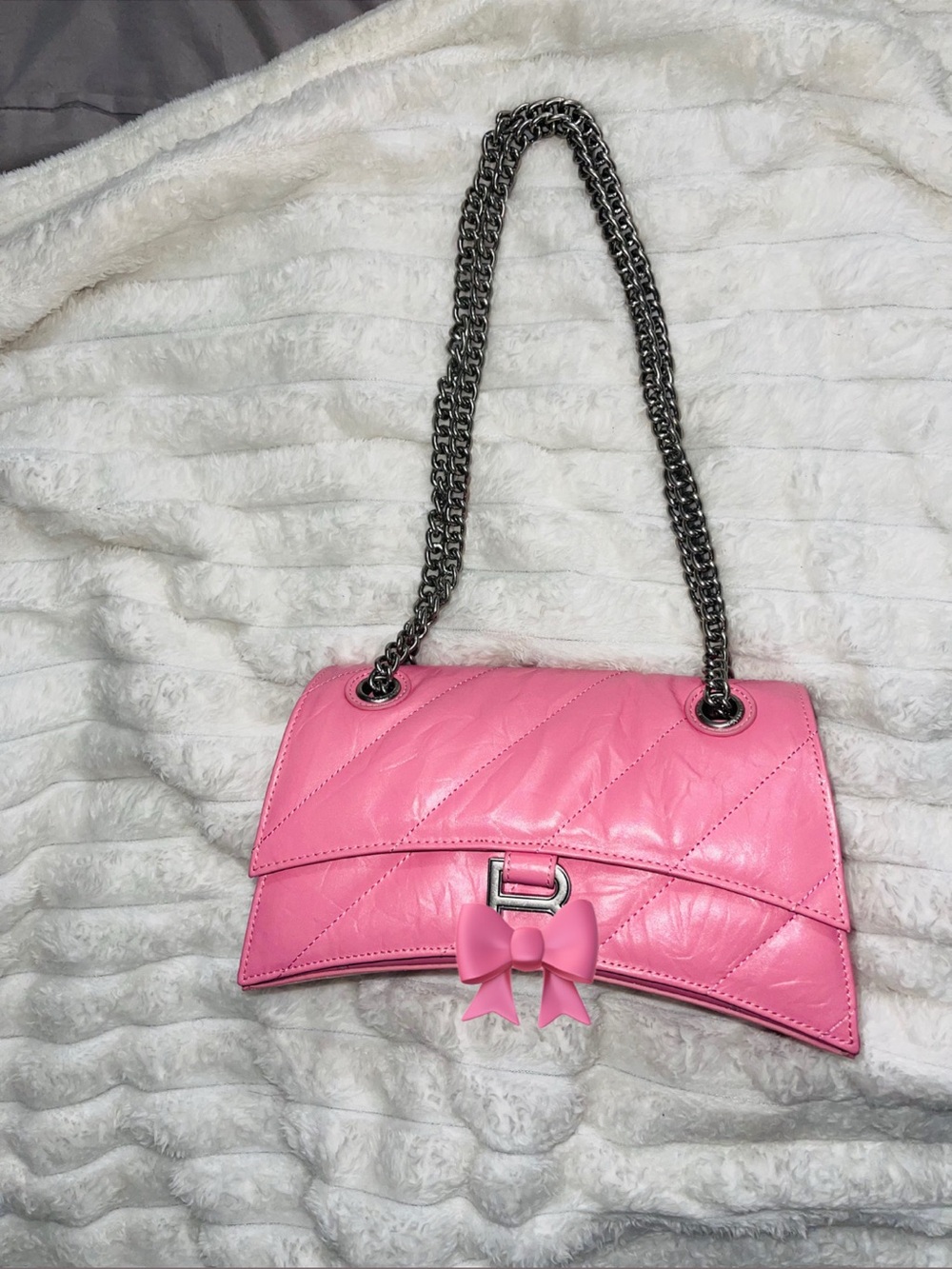 Pink Quilted Chain-Handle Shoulder Bag